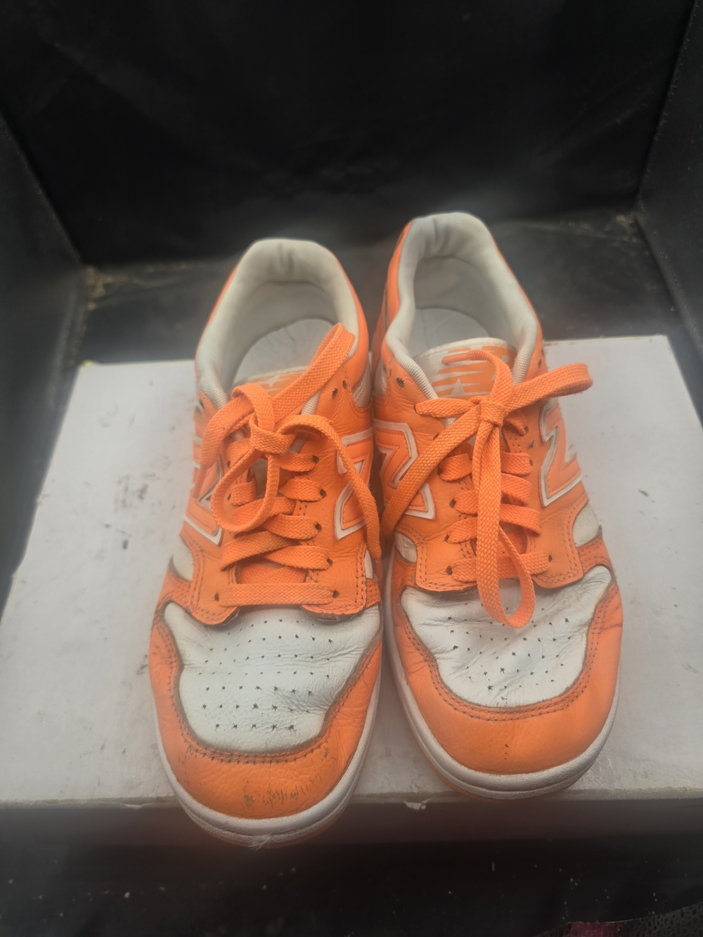 New Balance White and Orange Running Sneakers